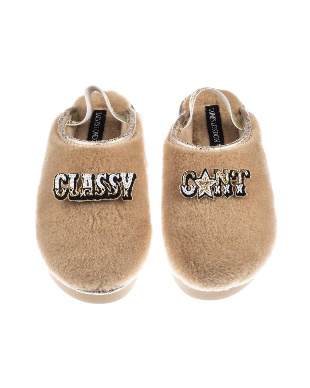 Laines London Brown Neutrals Flatform Cloud Closed Toe Slippers With Classy Cunt Brooches