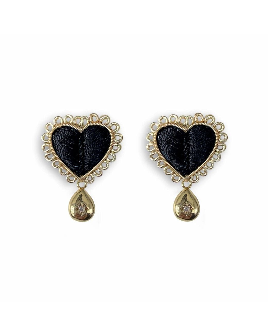 VETKA Black Heart Drop Earrings -Heart Of Night