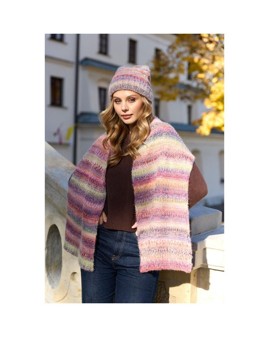 Saachi Pink Multicolored Knit Scarf
