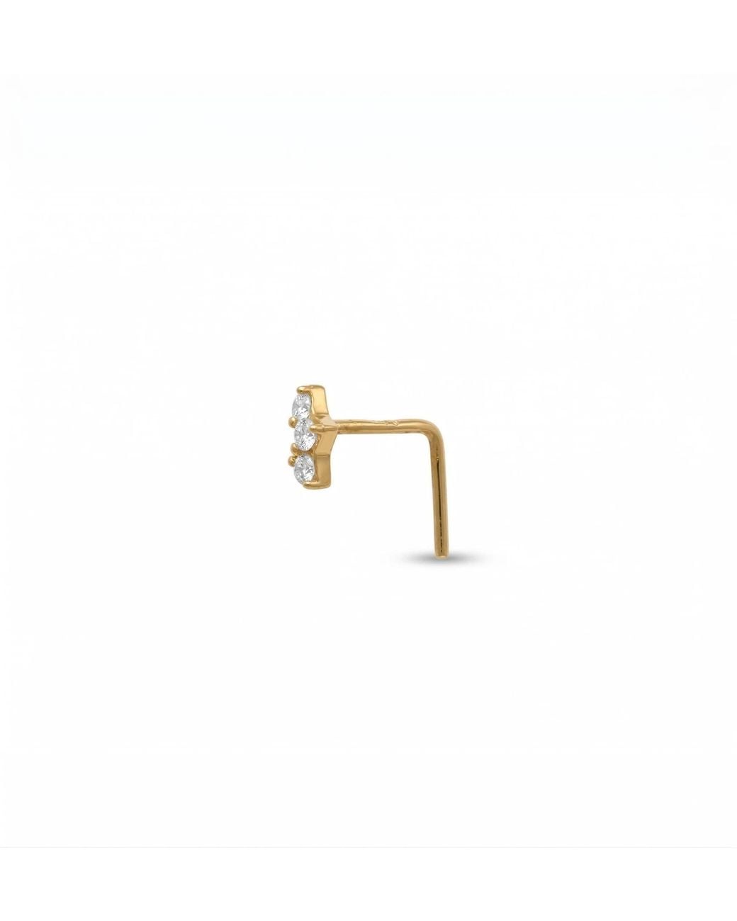 Zahav Jewelry White 14K Solid 24G Star Cz L-Shape Nose Stud