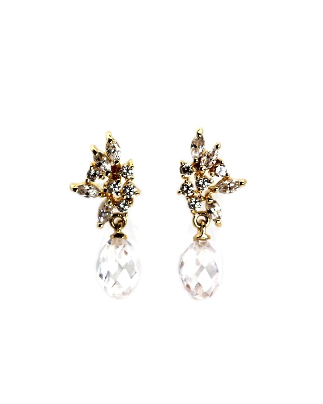 VicStoneNYC Fine Jewelry Metallic Crystal Bridal Floral Dangle Earrings