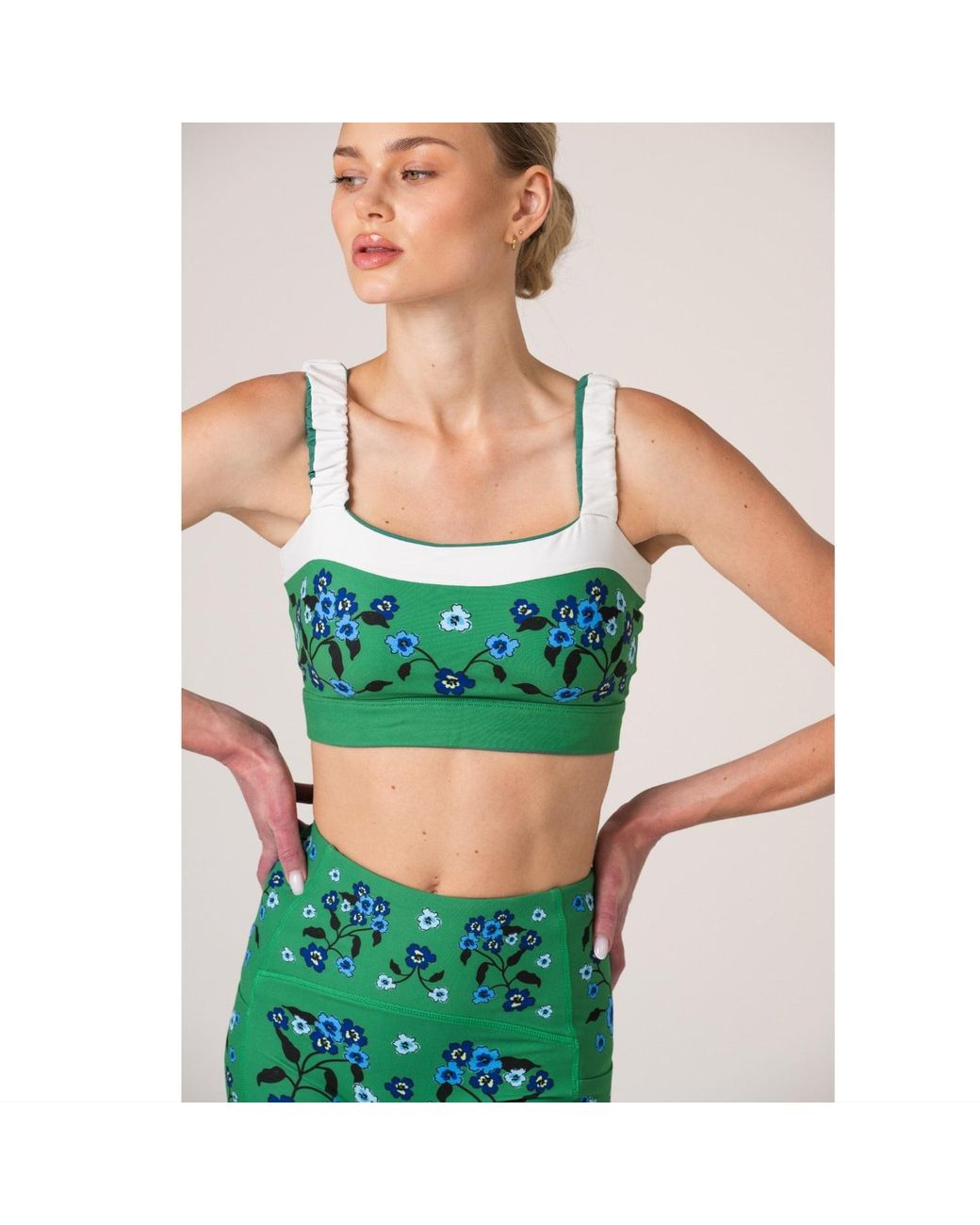 Jessie Zhao New York Green Emerald Echo Reversible Ruched Sports Crop