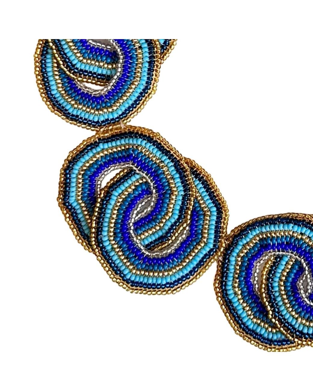 Iliana Arrazola Blue Crisscrossed Circle Necklace, Glass Beads, Beaded Jewelry