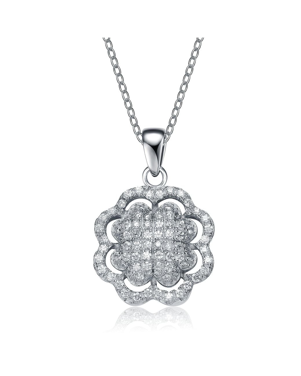 Genevive Jewelry Metallic Sterling Cubic Zirconia Flower Shape Pendant