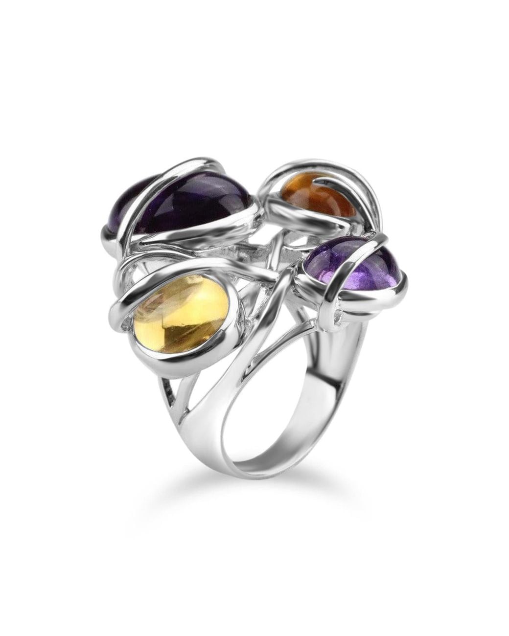 Bellus Domina Blue Plated Citrine And Amethyst Cocktail Ring