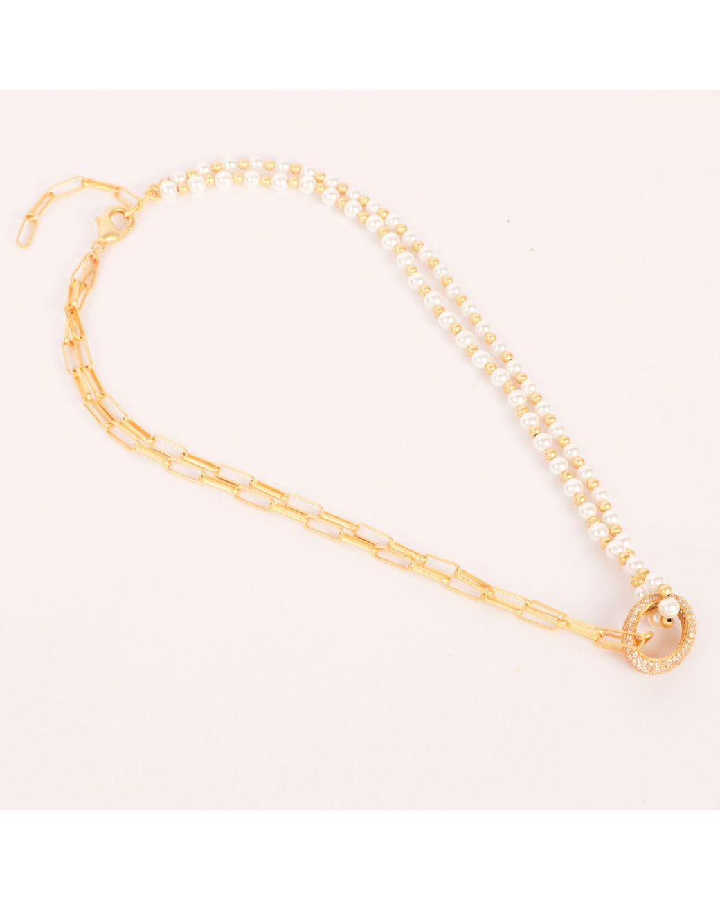 Lila Rasa White Pearl Link Choker With Oval Cz Loop