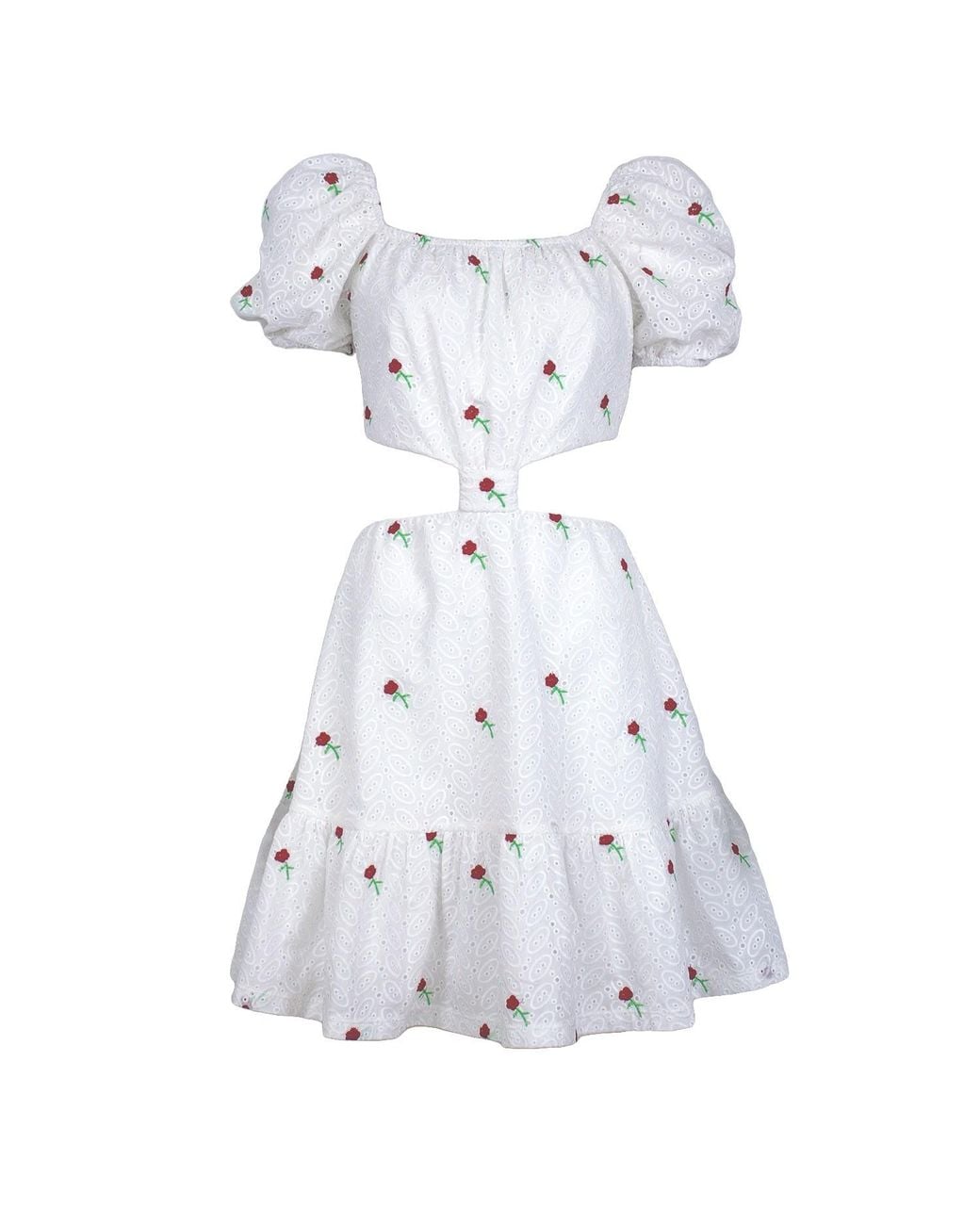 Lalipop Design White Guipure Mini Dress With Flowers & Cut-Out Details