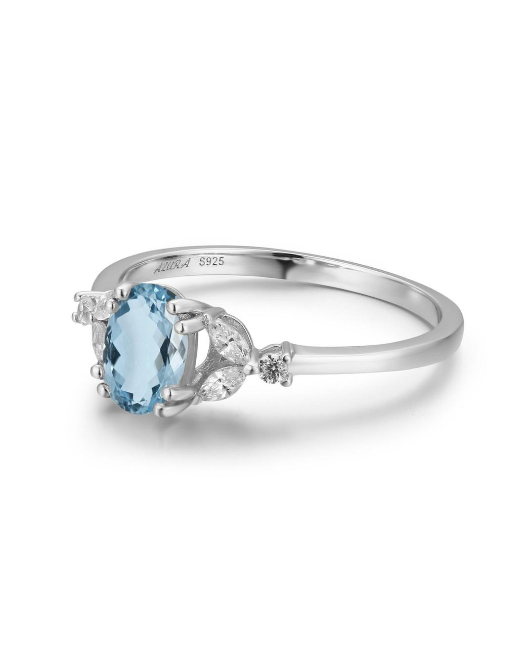 Azura Jewelry New York White Stellar Aquamarine Ring Solid