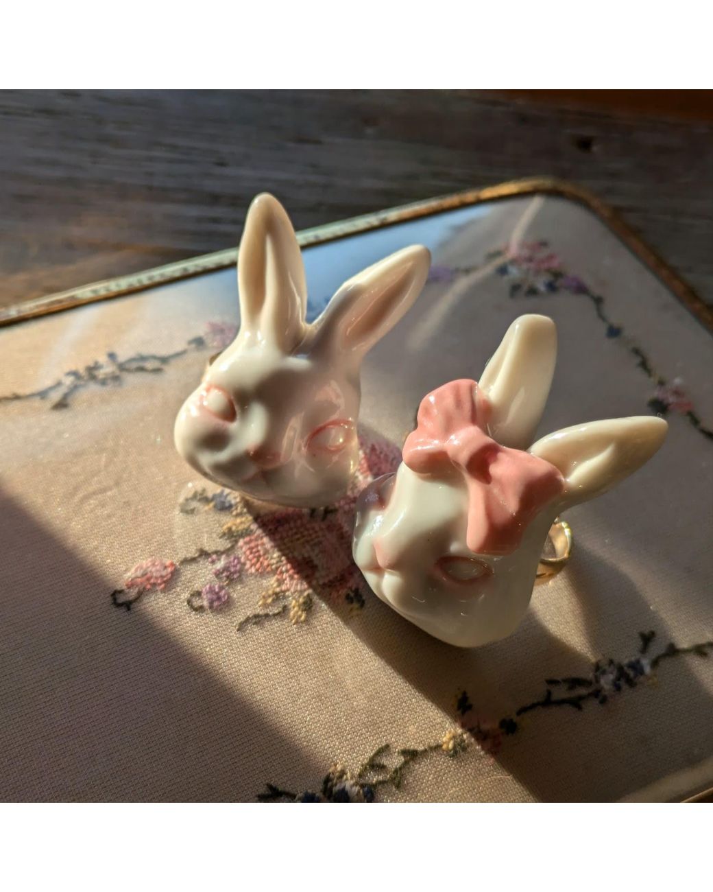 H2 Studio Grumpy Bunny Pinky Bow Tie 14K Plated Brass Ring