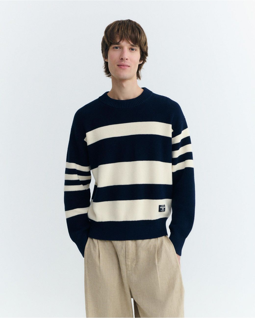 Thinking Mu Blue Organic Cotton Striped Sweater Santos for men