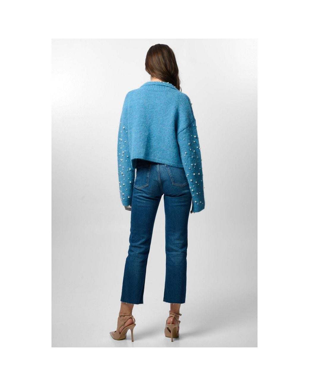 Saachi Blue Pearl Collared Open Cardigan