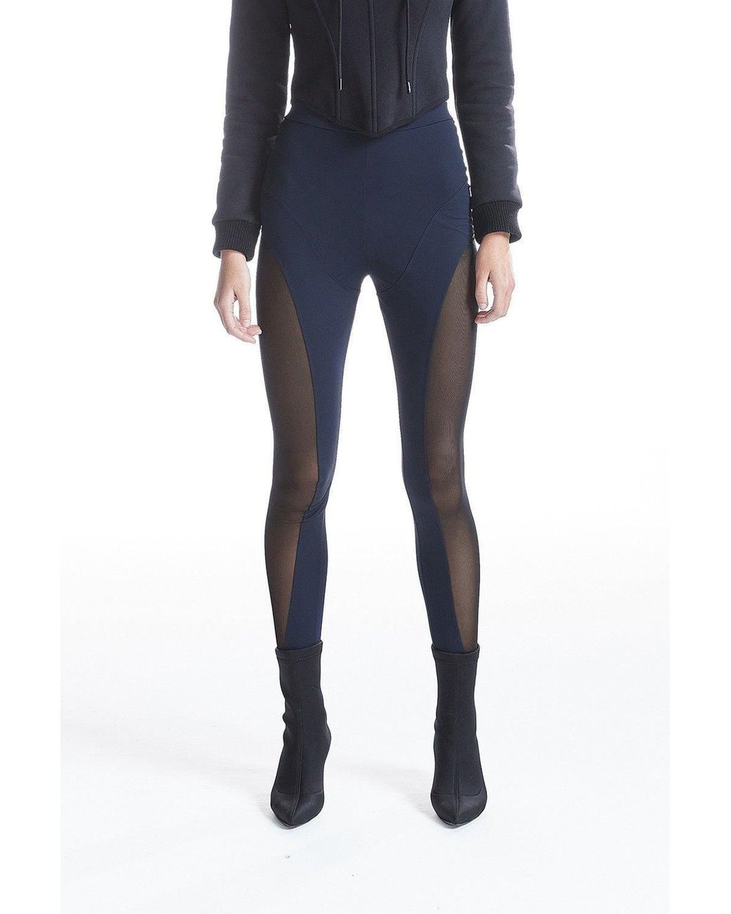 No'design Blue Sheer Detail Elastic Hem Leggings