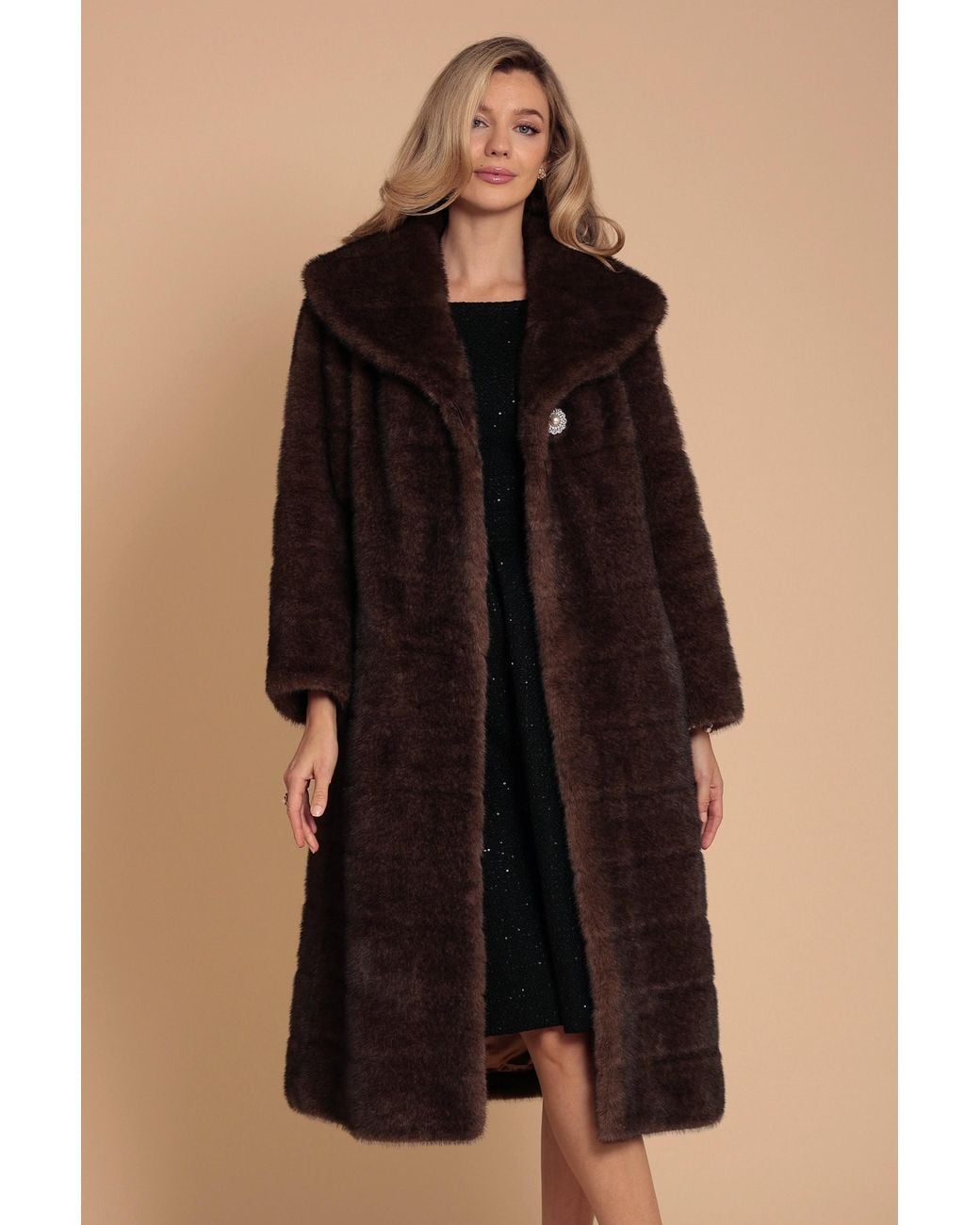 Santinni Brown Hollywood Full-Length Faux Fur Coat