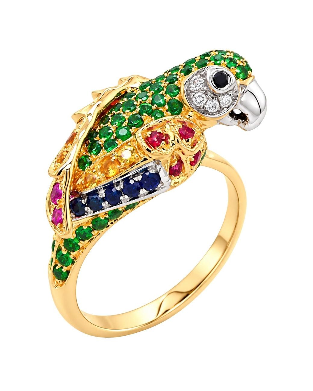 Artisan Metallic 18K & Sapphire, Garnet & Diamond Parrot Statement Ring