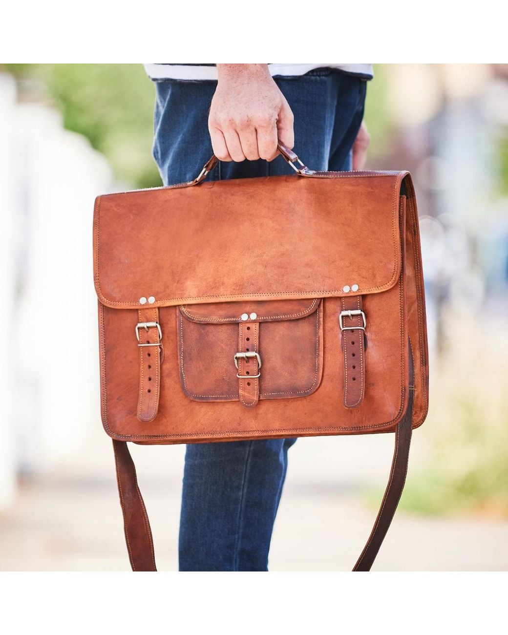 VIDA VIDA Brown Vida Vintage Classic Leather Satchel for men