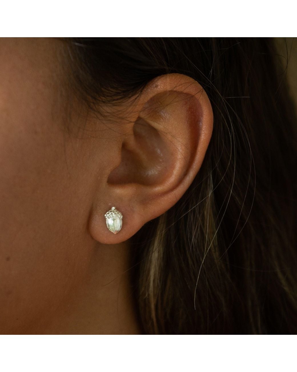 Lily Charmed Metallic Sterling Acorn & Oak Leaf Stud Earrings