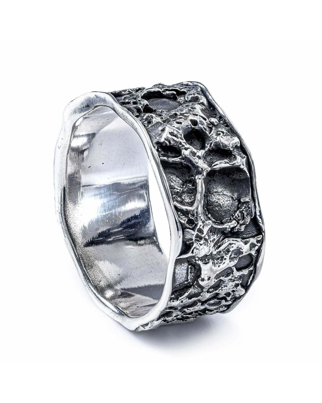 German Kabirski Blue Velours Oxidized Ring With Textured Edgy Design for men