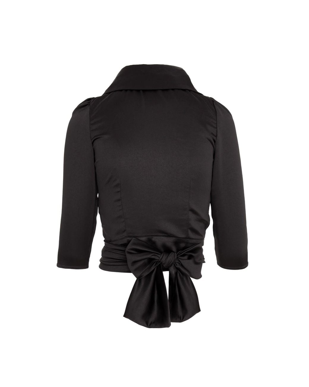 AVENUE No.29 Black Satin Lapel Wrap Blouse With Bow