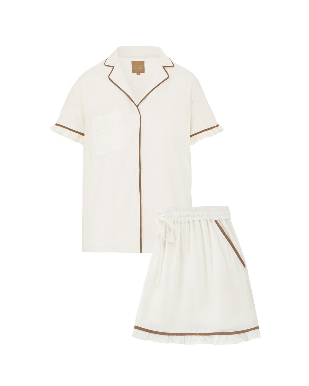 Carolina Benoit White Luxury Short Pajama With Ruffles