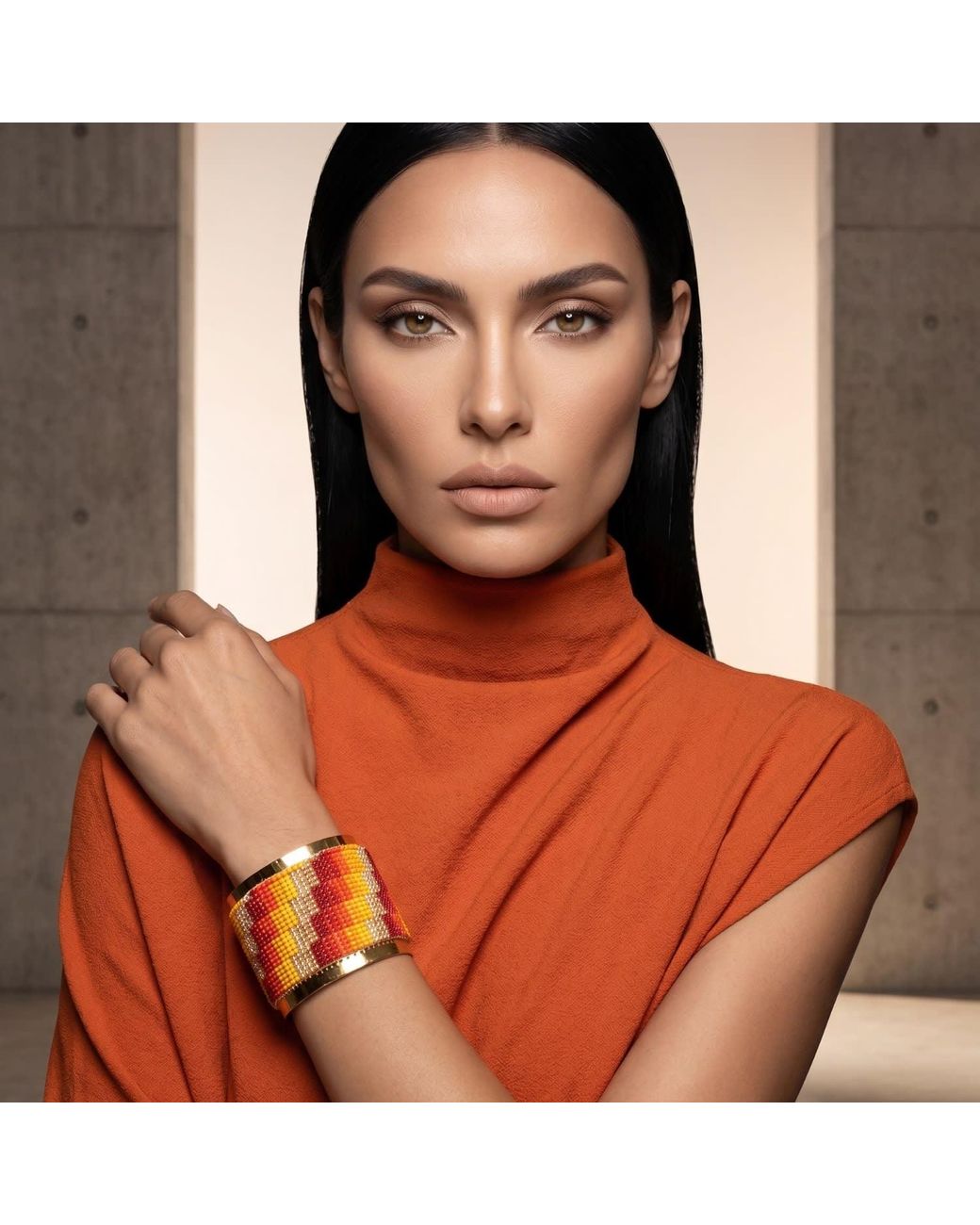 Iliana Arrazola Red Minimalist Deconstructed, Cuff Bracelet, And, Glass Beads, Beaded Jewelry
