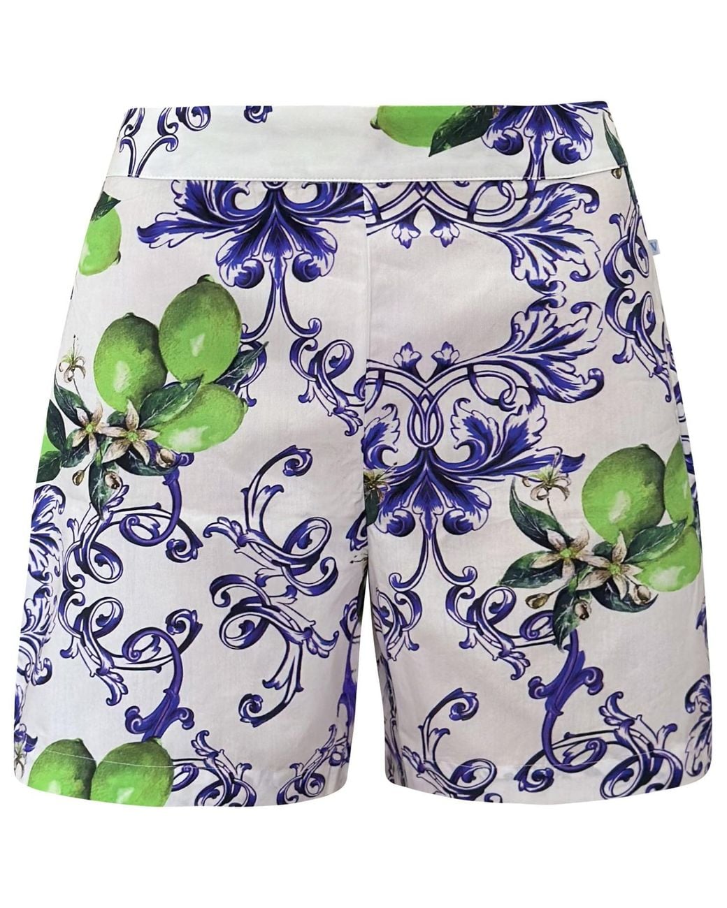 Perlavera Blue Clue Lemon Print Cotton Short