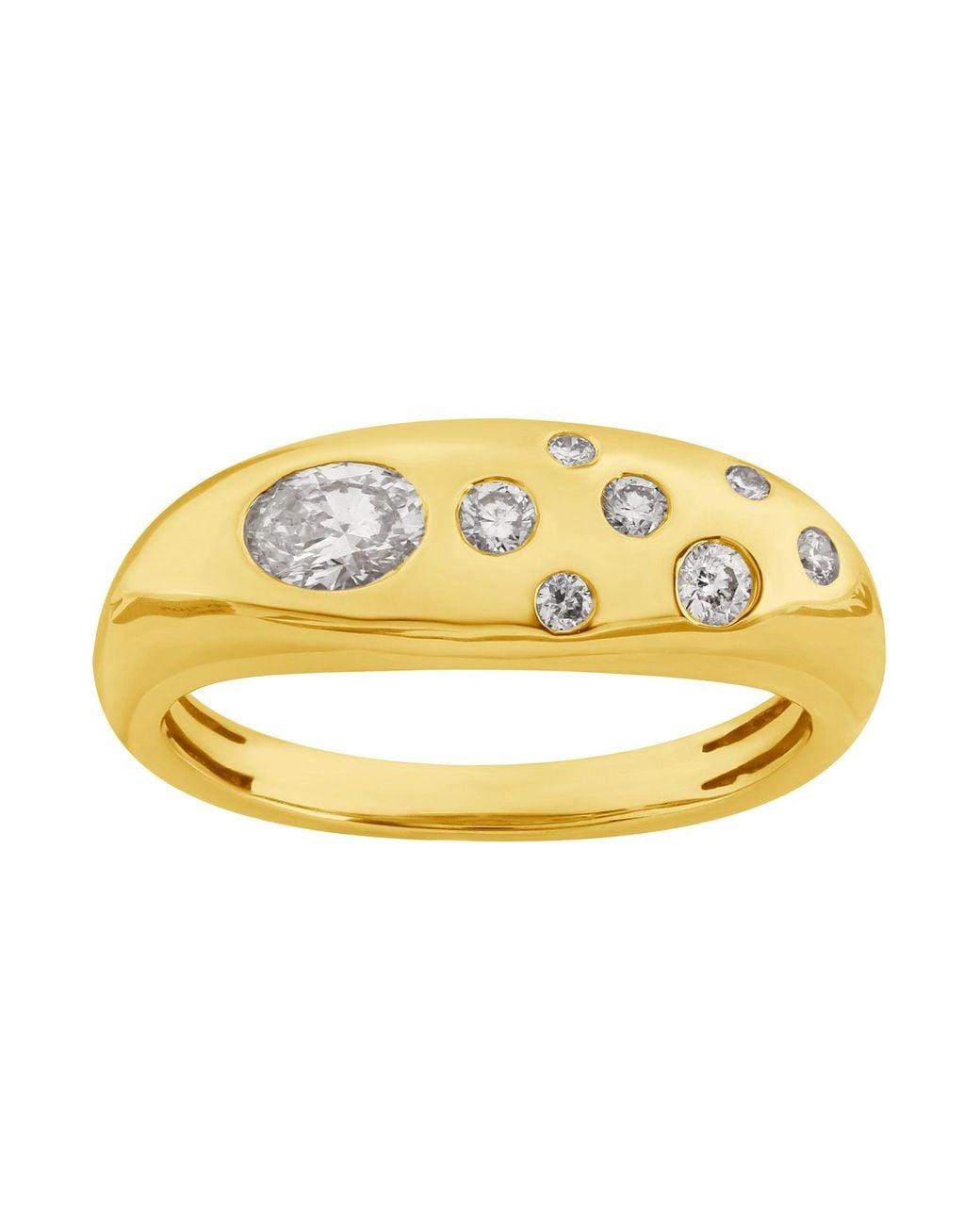 Artisan Metallic 14K Flush Set Oval & Round Diamond Ring