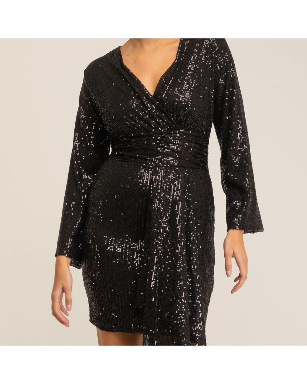 Tantra Spain Sl Black Sequined Dress With V-Neckline And Draped Waistline