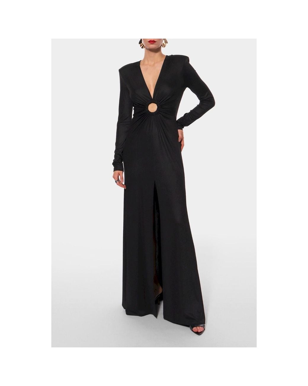 AGGI by HALEWSKI Black Nina Pearl Long Sleeve Maxi Evening Dress