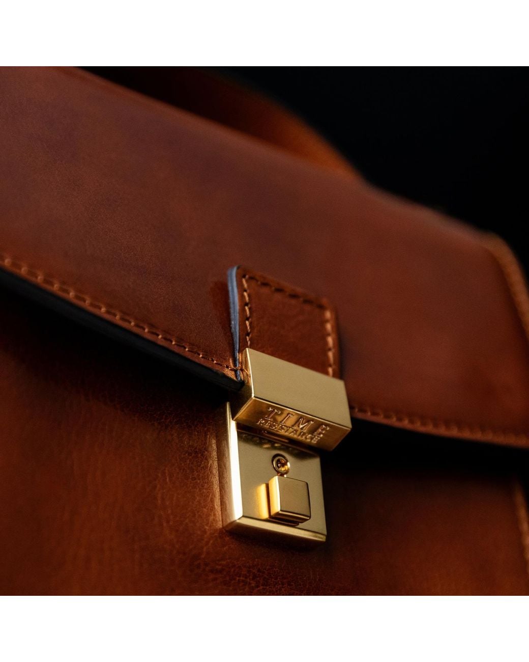 Time Resistance Brown Small Cognac Leather Briefcase for men