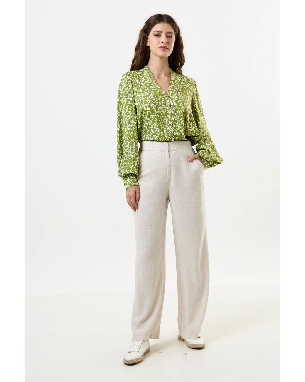 Louche White Neutrals Tilde Linen Mix Wide Leg Trousers