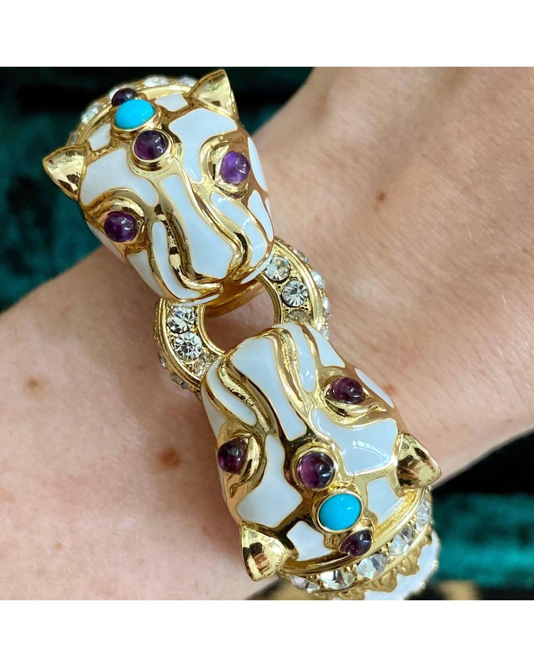 Laura Gray Metallic Enamel Double Panther Bracelet