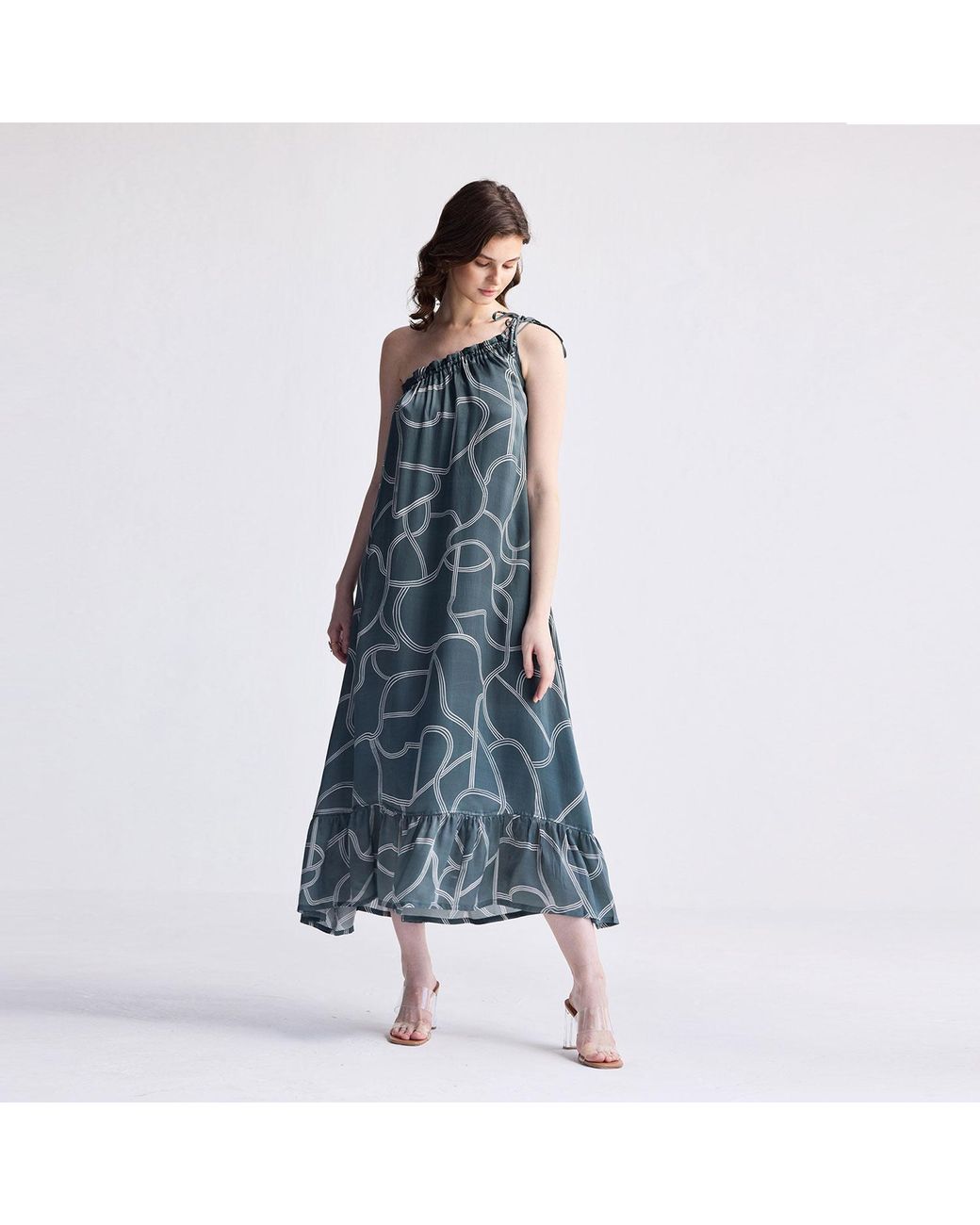 REISTOR Blue One Shoulder Maxi Dress