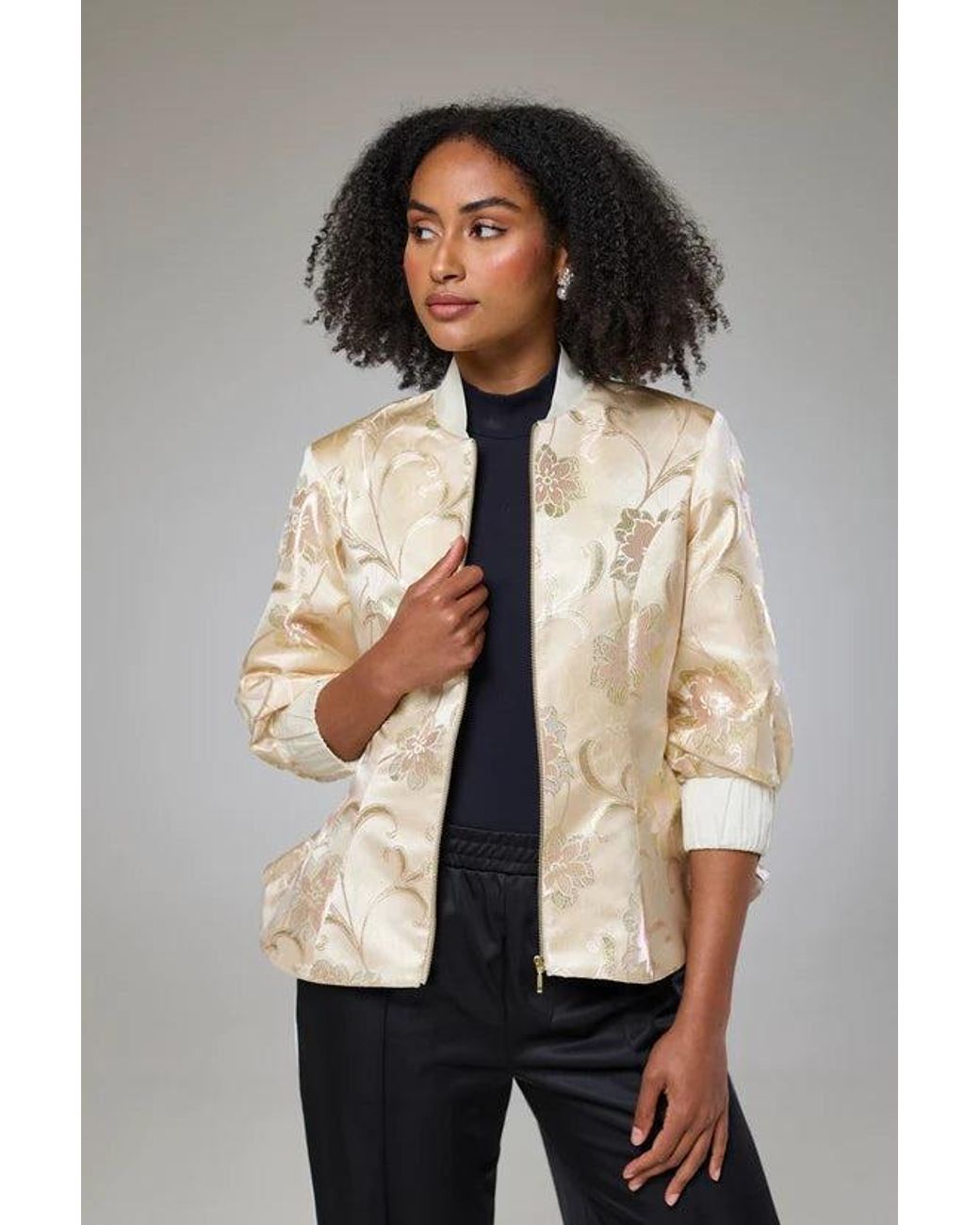 Lioness by Tf Natural Neutrals Ivory Shimmery Flora Fitted Jacket Blouse