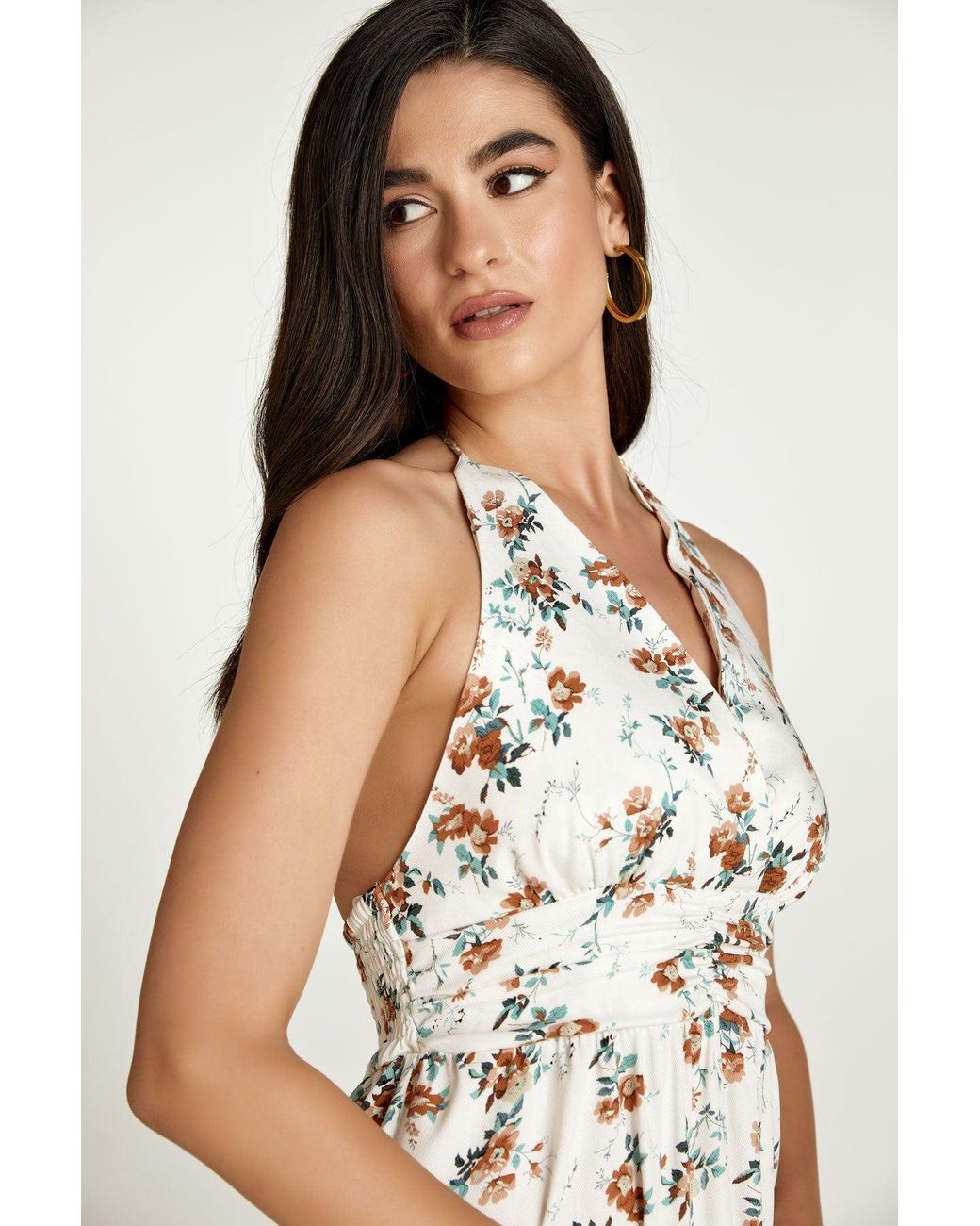 Conquista White Neutrals Ecru Floral Empire Line Mini Dress