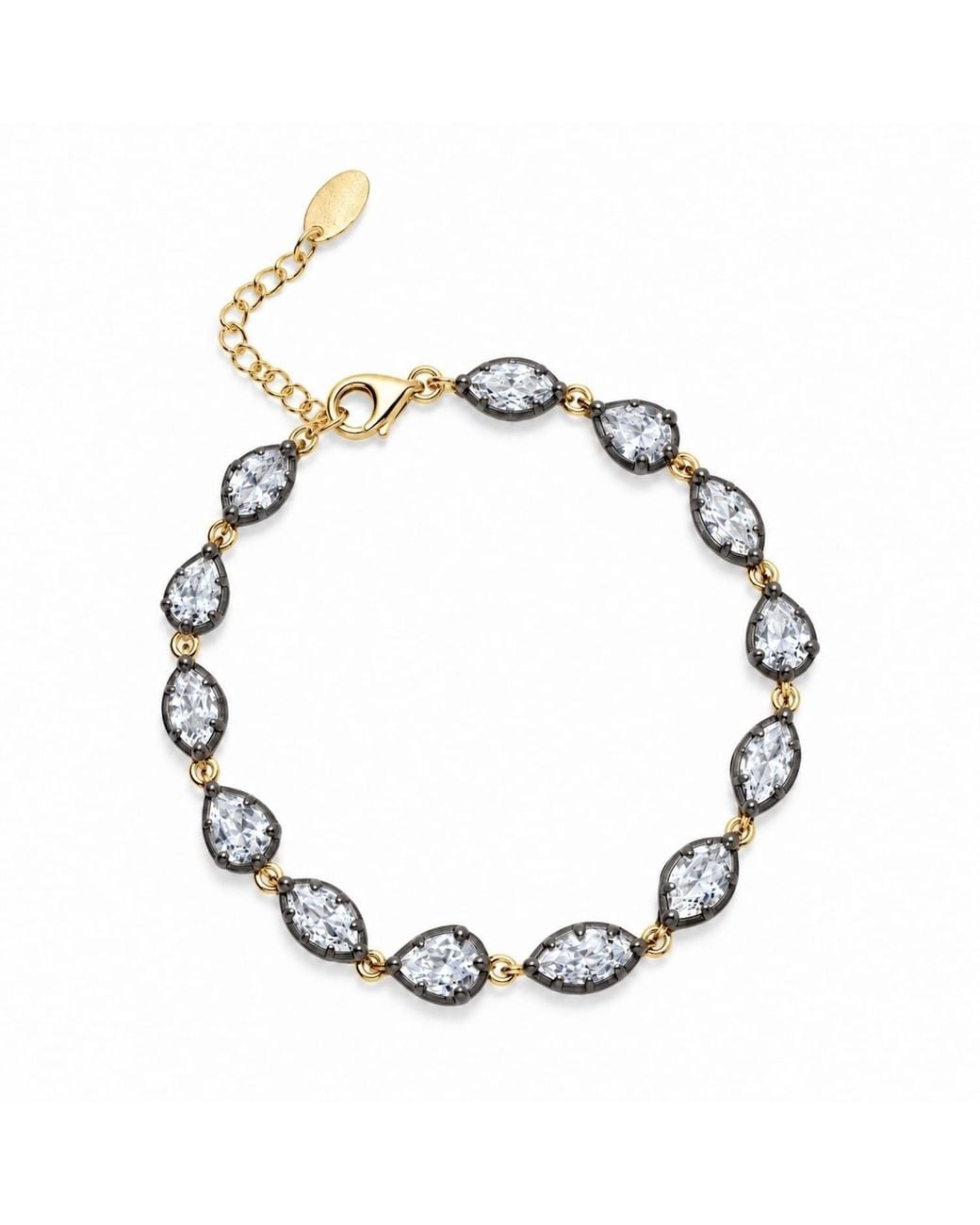 SHYMI Metallic Marquise And Pear Rhodium Statement Bracelet