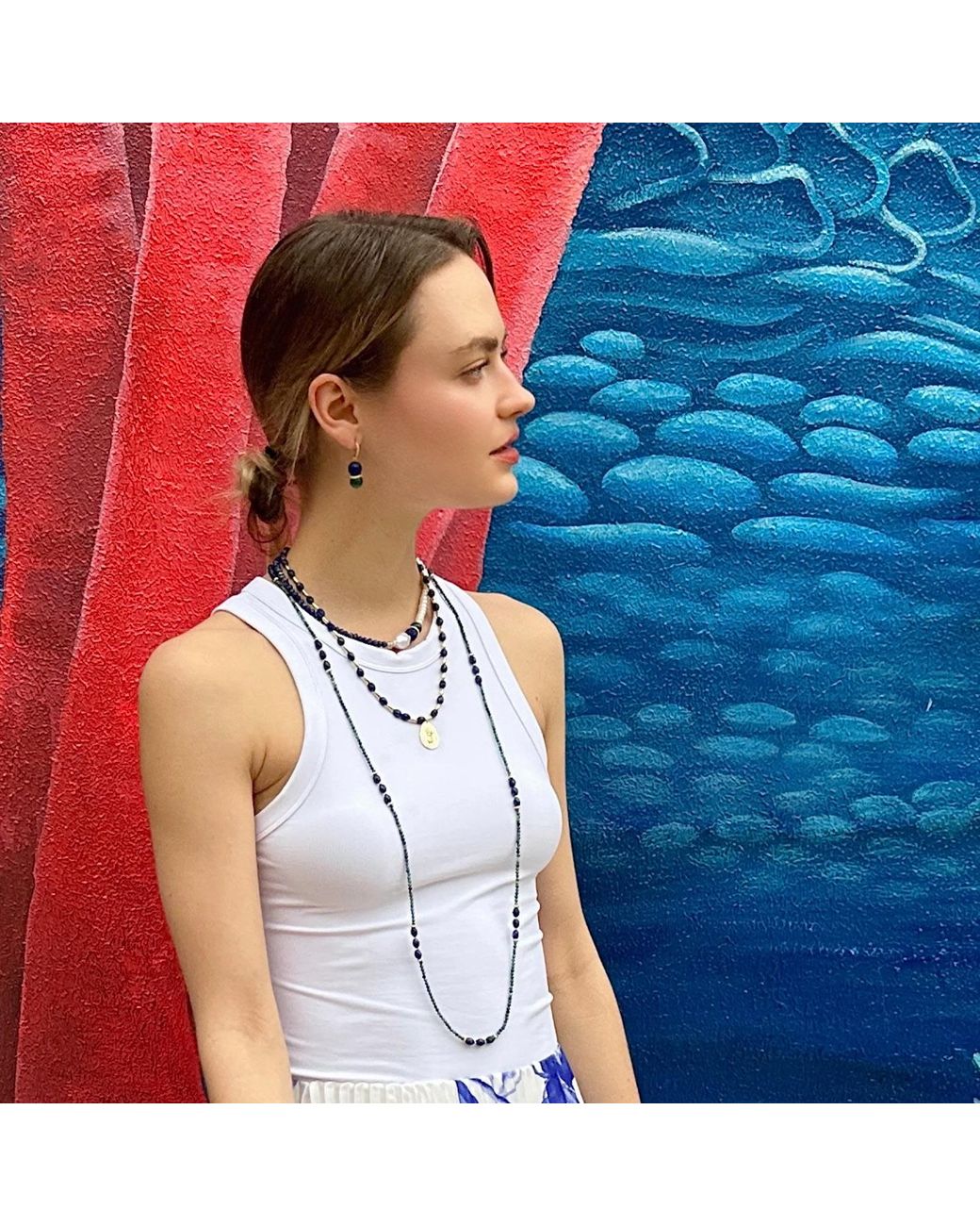 Farra Blue Lapis With Malachite Color Matching Earrings