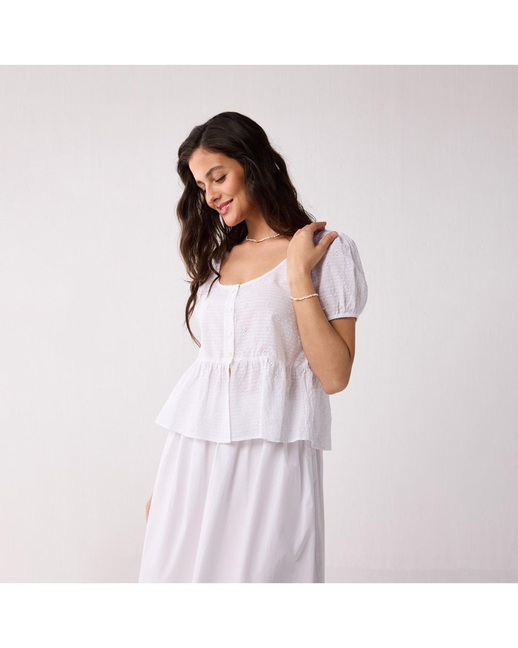 REISTOR Purple Embroidered Peplum Top With Puff Sleeves