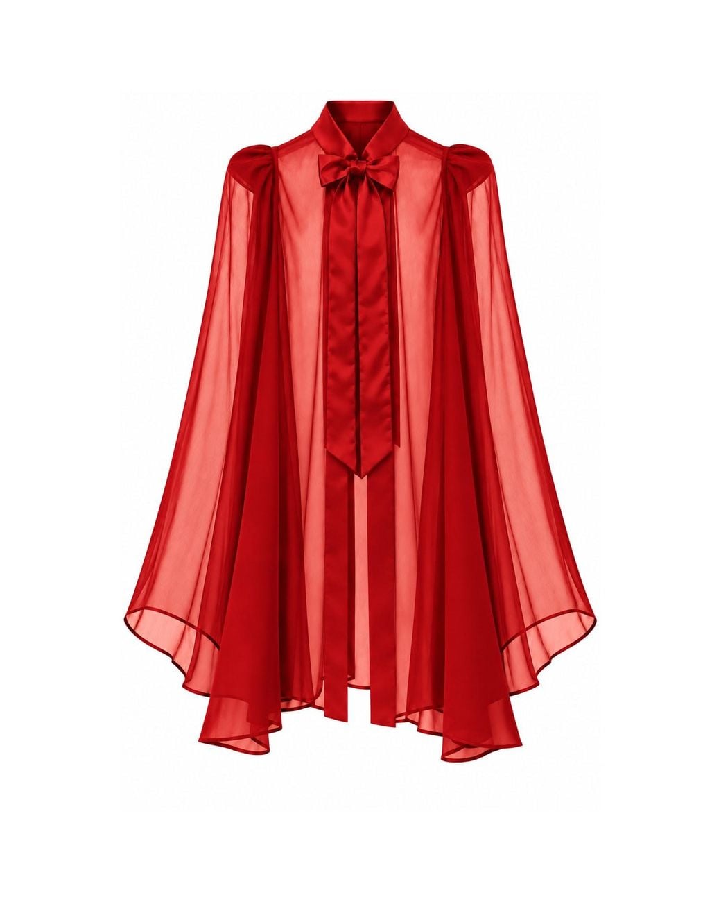 Nina Nieves Red Rouge Silk Chiffon Cape