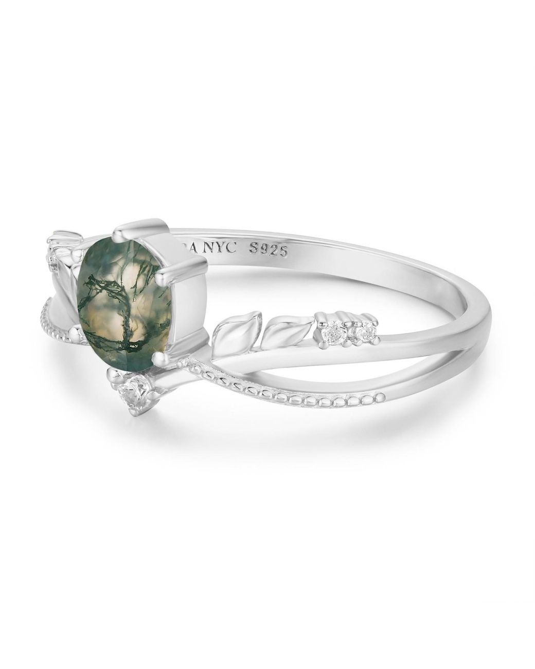 Azura Jewelry New York Green Calla Lily Moss Agate Ring Vermeil