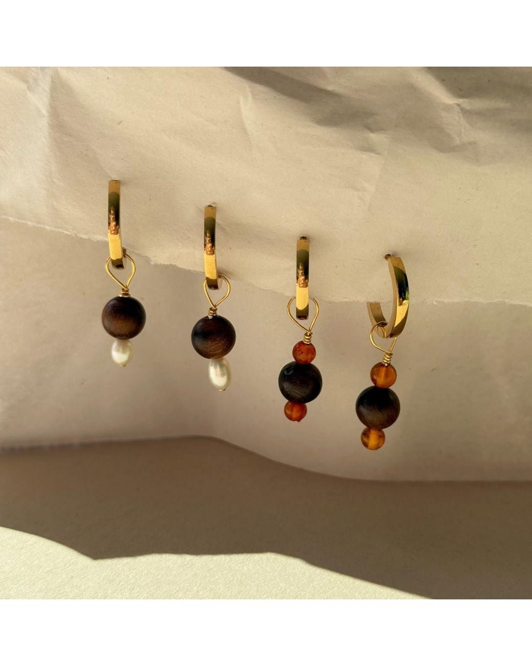 A Weathered Penny White Amber & Wood Hoops