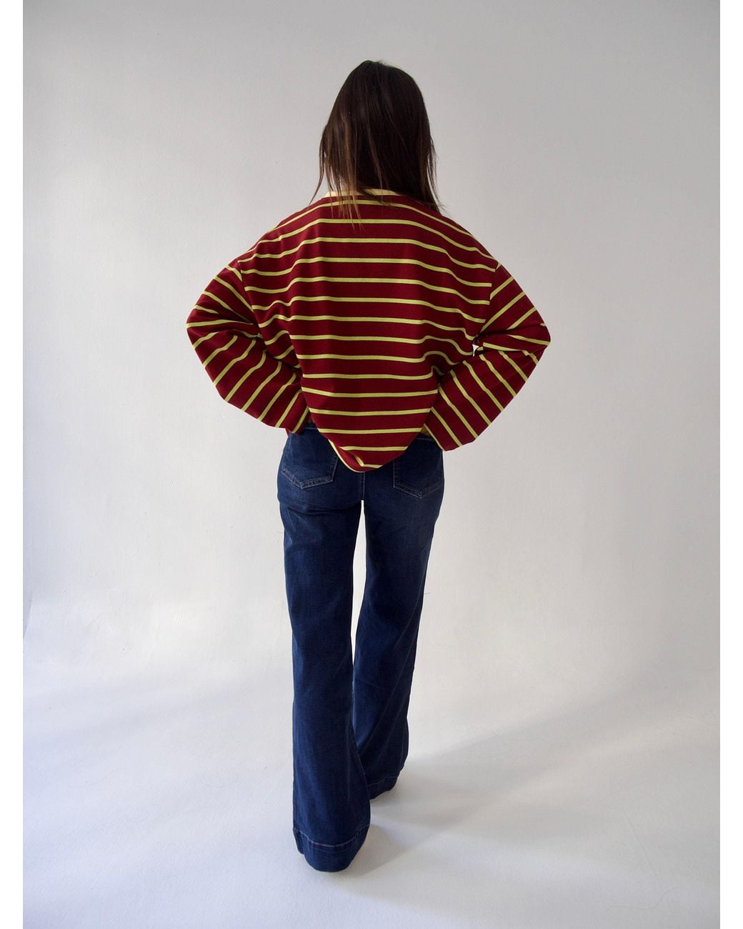 Mind Traveler Red Lime & Burgundy Striped Míriam Long Sleeve Top