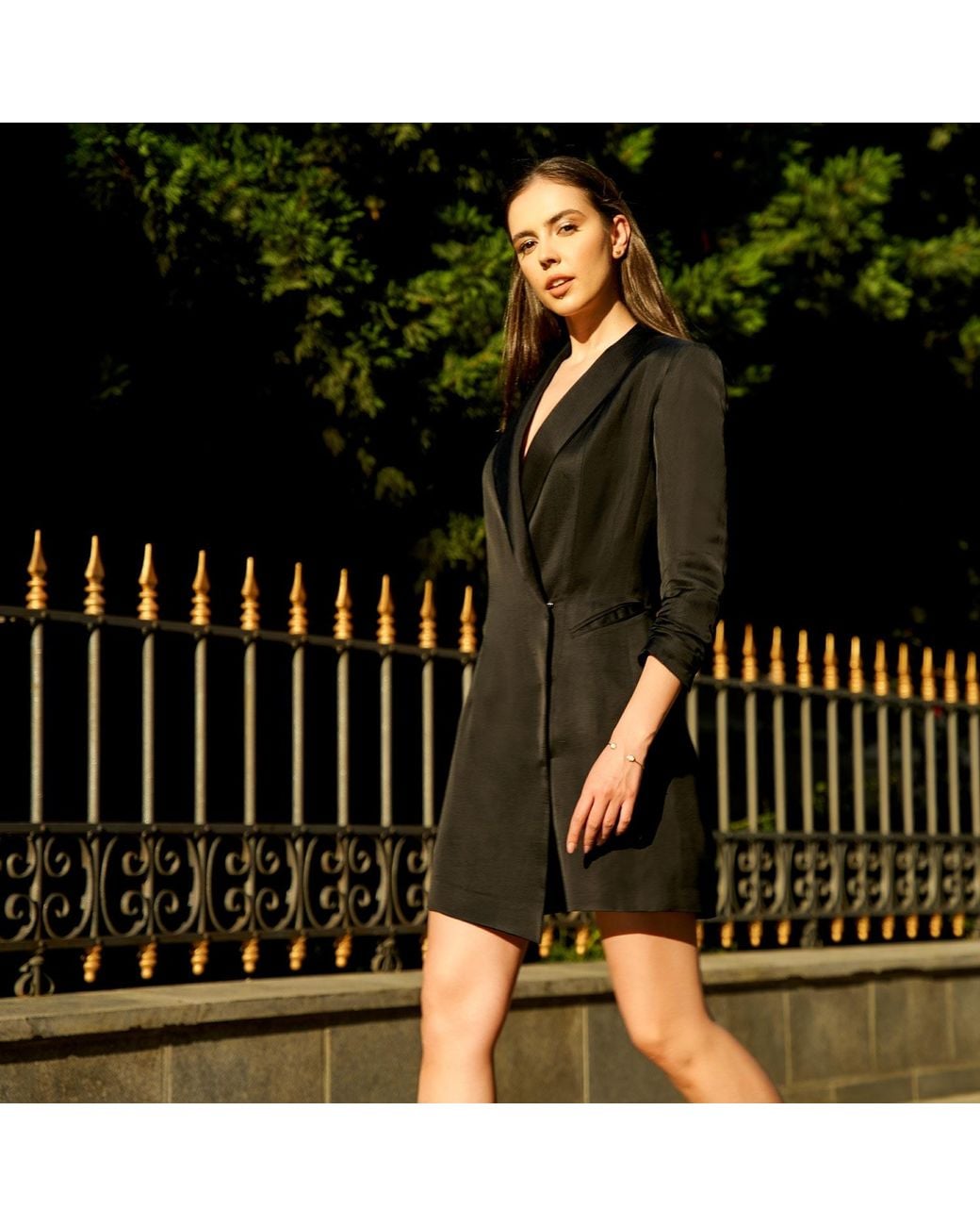 AVENUE No.29 Black Asymmetric Linen And Rayon Blazer Dress