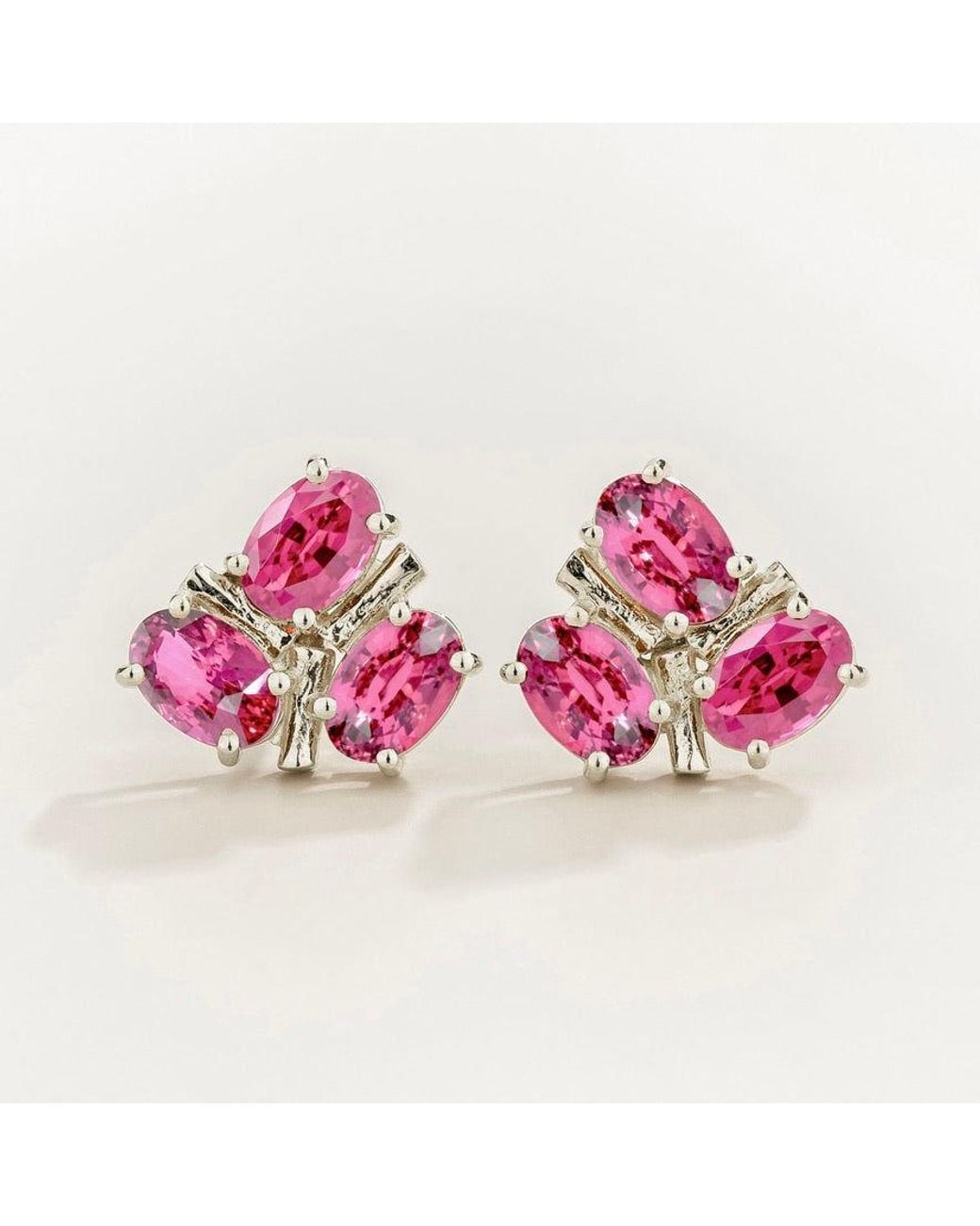 Juvetti Pink Ligna Oval Sapphire Cluster Stud Earrings
