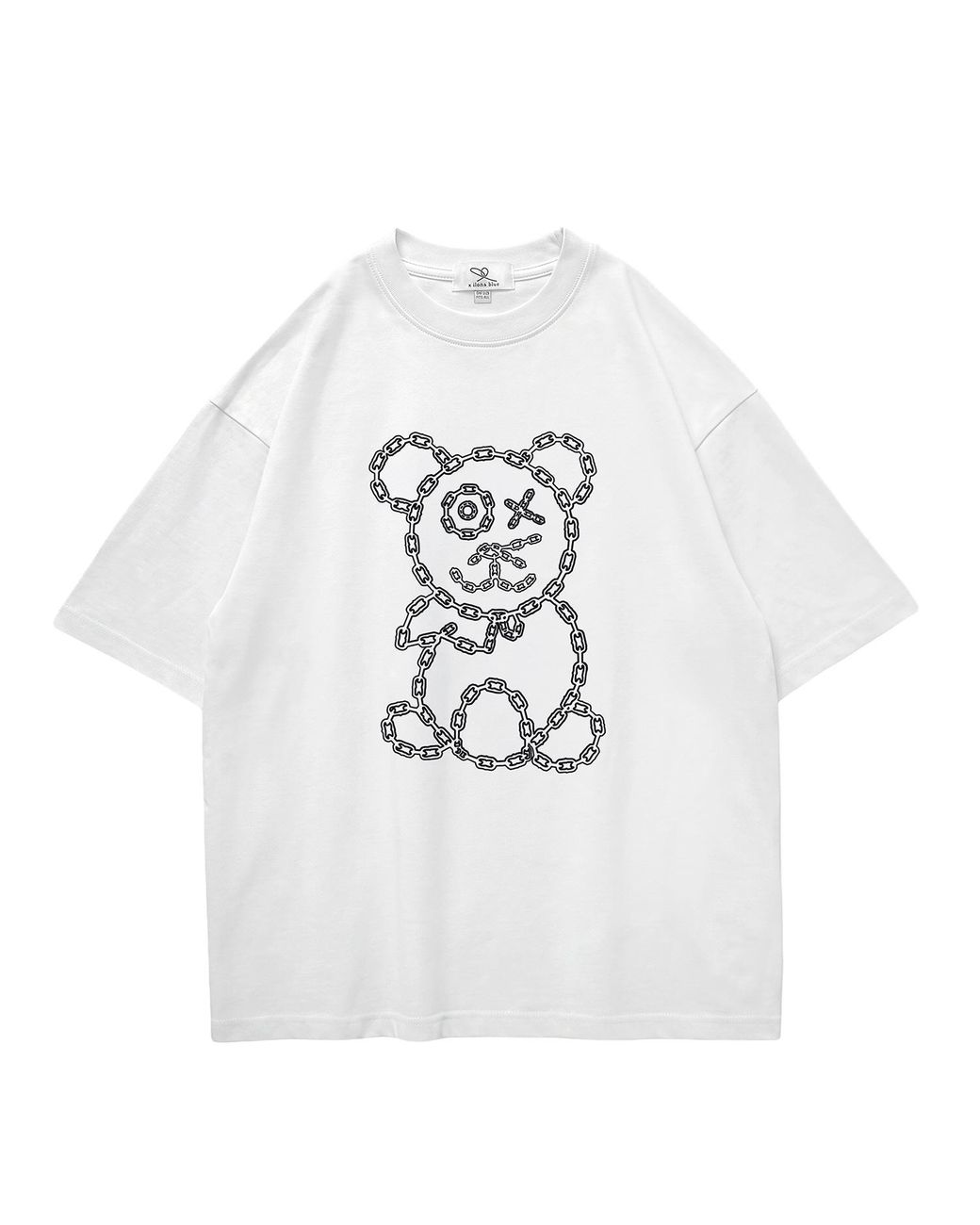 X Ilona Blue Red Universal Fit Graffiti Baby Bear Organic Cotton Chain Link Embroidery Tee for men