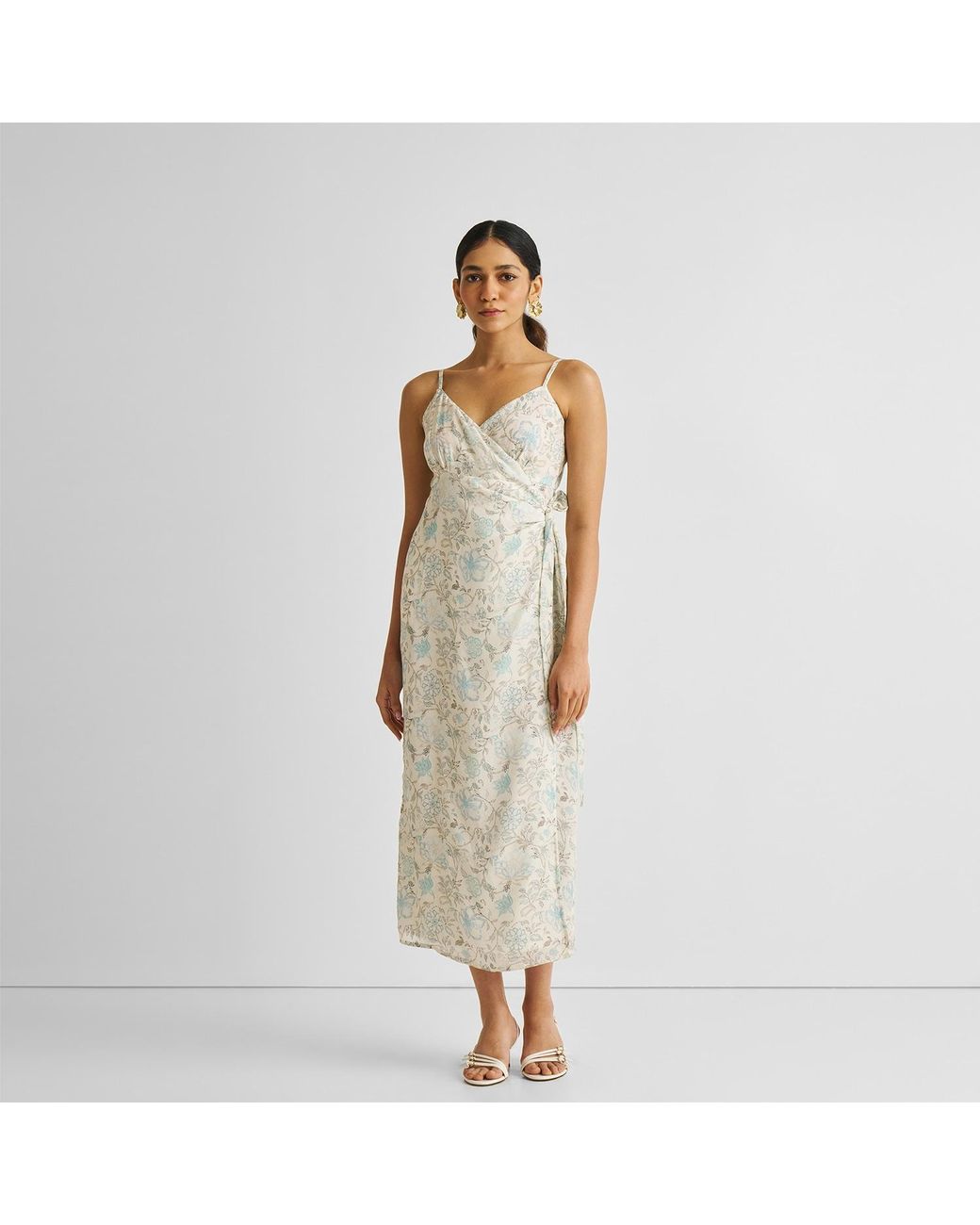 REISTOR White Strappy Wrap Crepe Dress