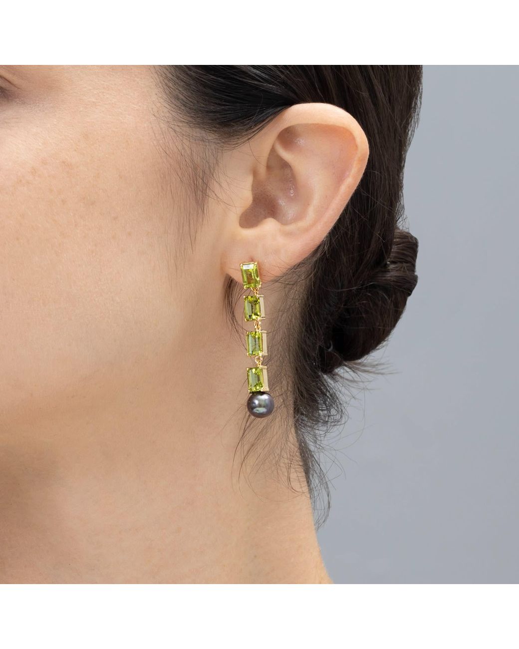 German Kabirski Metallic Vera Asymmetric-Plated Earrings With Peridot & Pearl