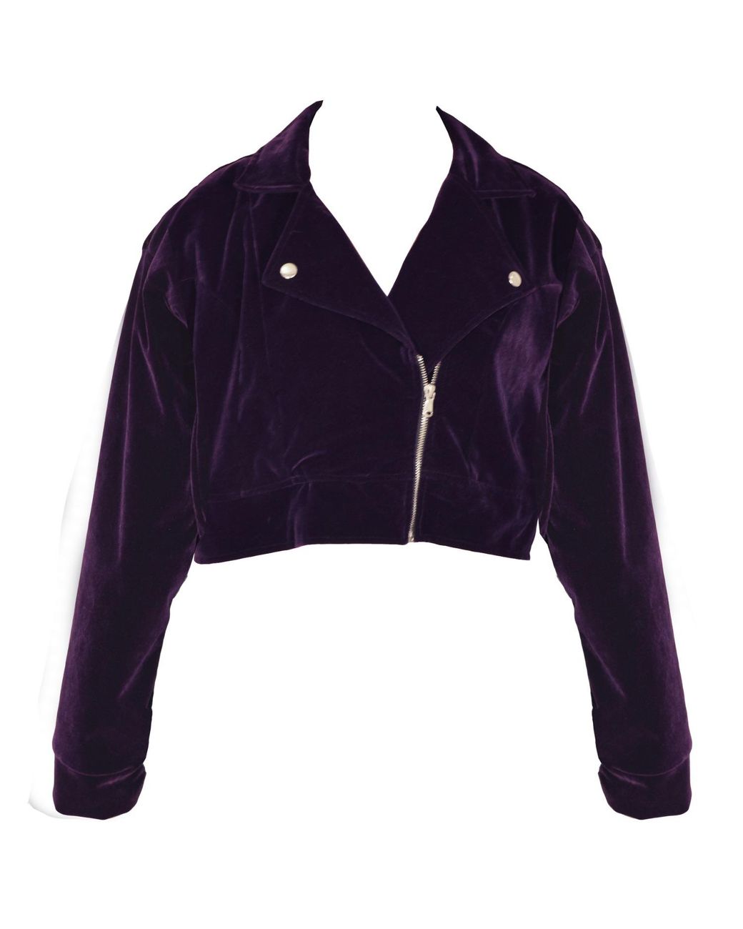 Ettie Blue Rhinestone Back Velvet Cropped Biker Jacket