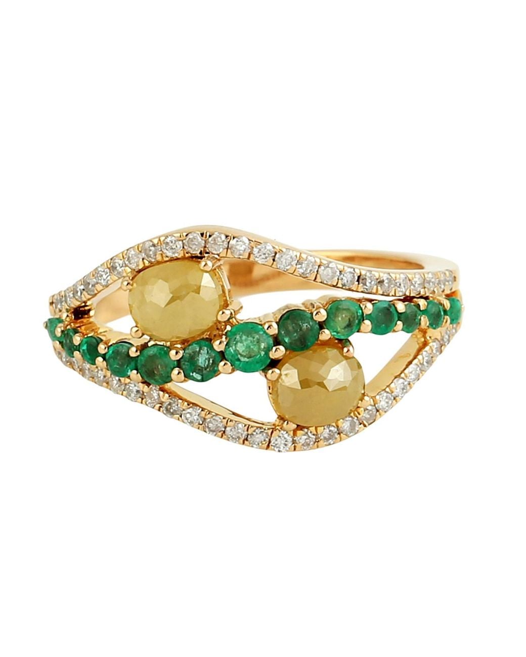 Artisan Metallic Ice Diamond, Emerald & Diamond Band Ring