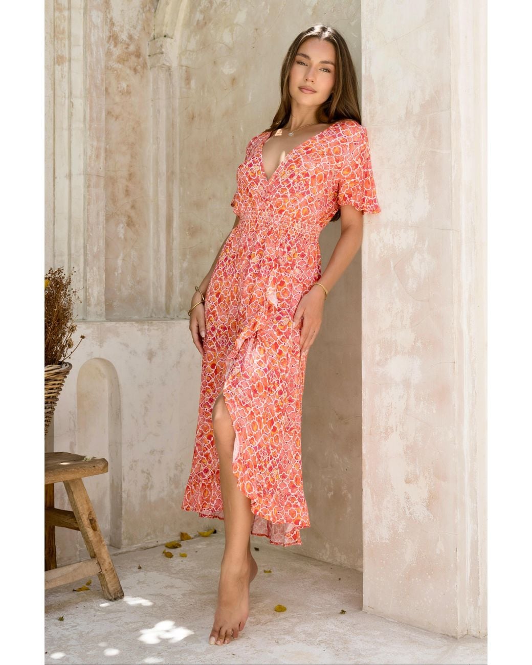 Sophia Alexia Pink Marble Mosaic Croatia Crinkle Midi Dress
