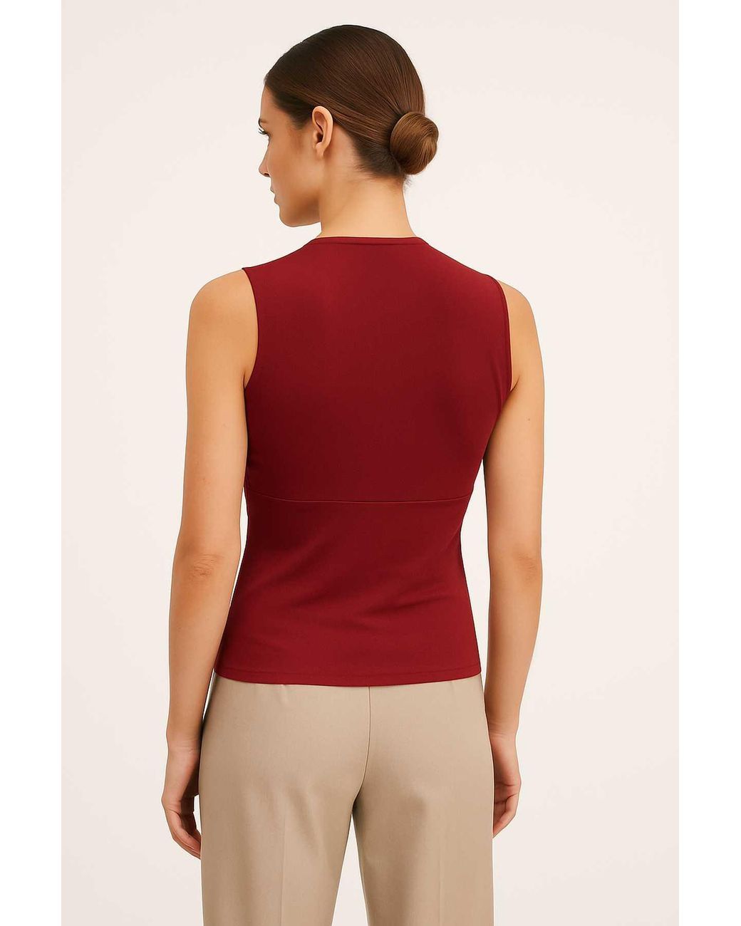 Conquista Red Burgundy Cotton-Elastane Jersey Sleeveless Top
